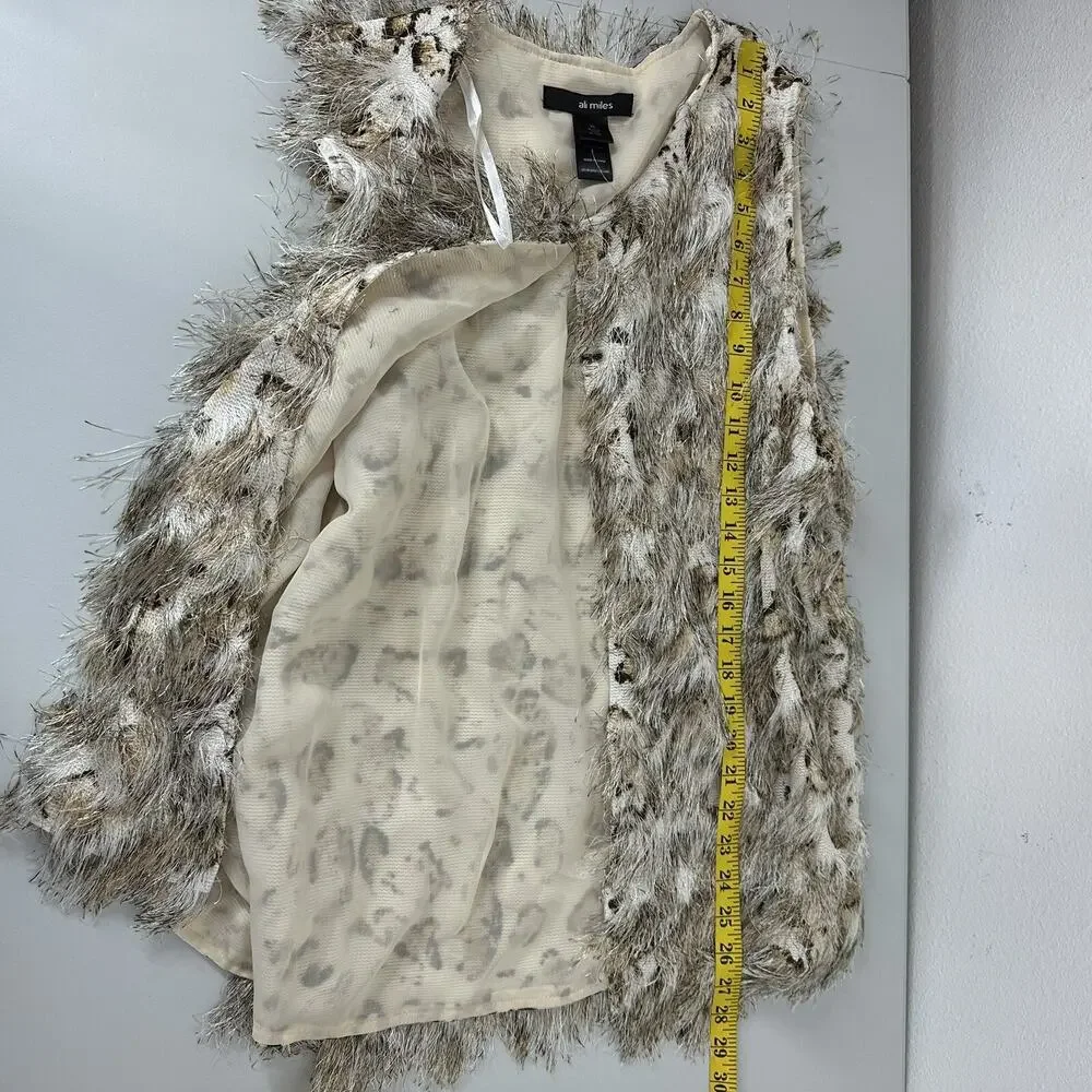 Ali Miles Vest Womens‎ XL Beige Shag Animal Print Hook Closure Art Statement